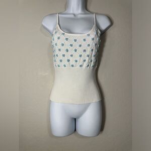 Y2k White Knit Ribbed top Spaghetti Strap fairy, Whimsigoth, Romantic‎ Large